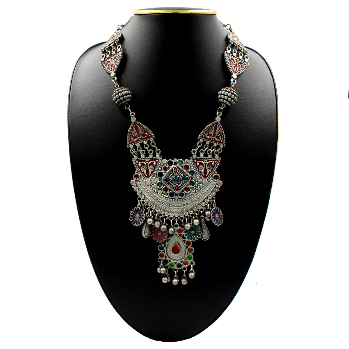 Orlenna Gypsy Oxidised Meena Necklace Set Short