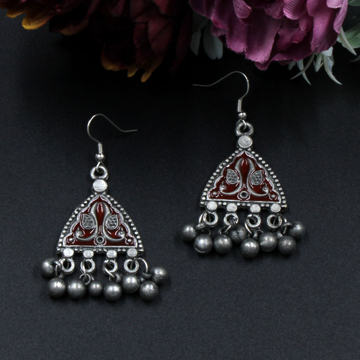 Orlenna Gypsy Oxidised Meena Necklace Set Short