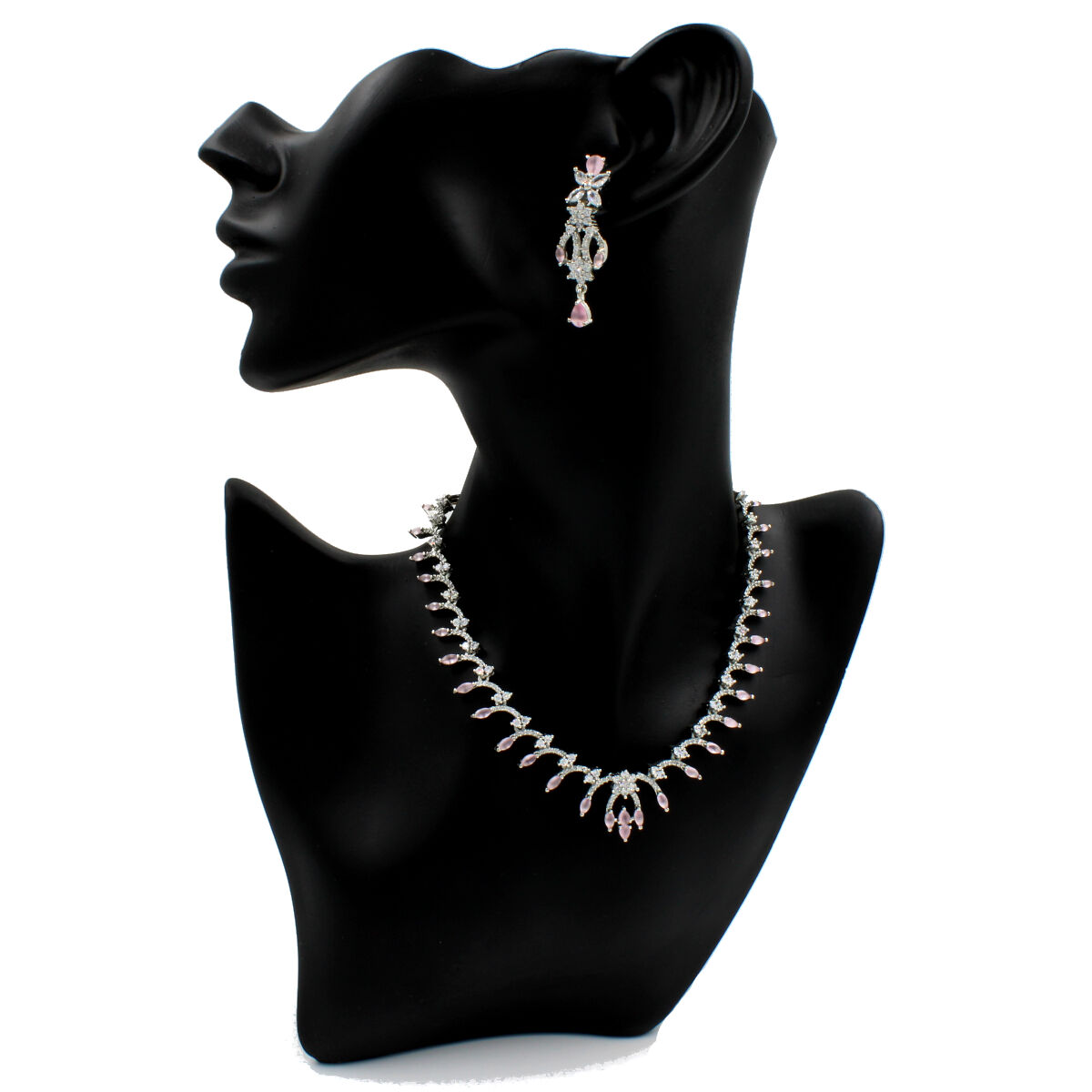Orlenna Pink & White American Diamond Studded Short Necklace Set