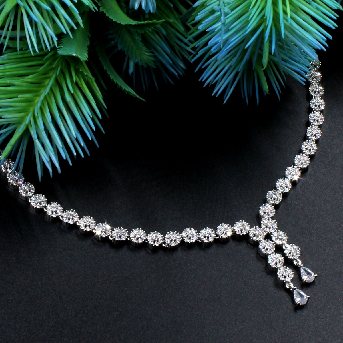 Orlenna Sparkling American Diamond Studded Short Necklace Set