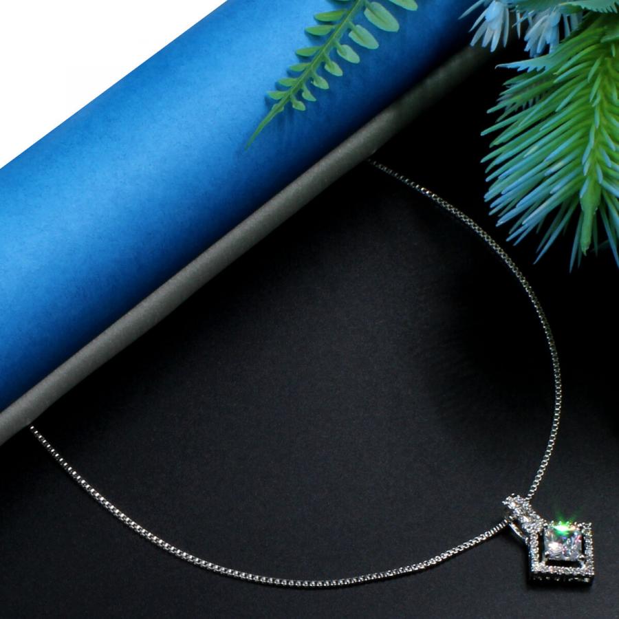 Sleek American Diamond Chain With Square Pendant