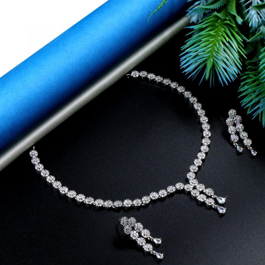 Orlenna Sparkling American Diamond Studded Short Necklace Set