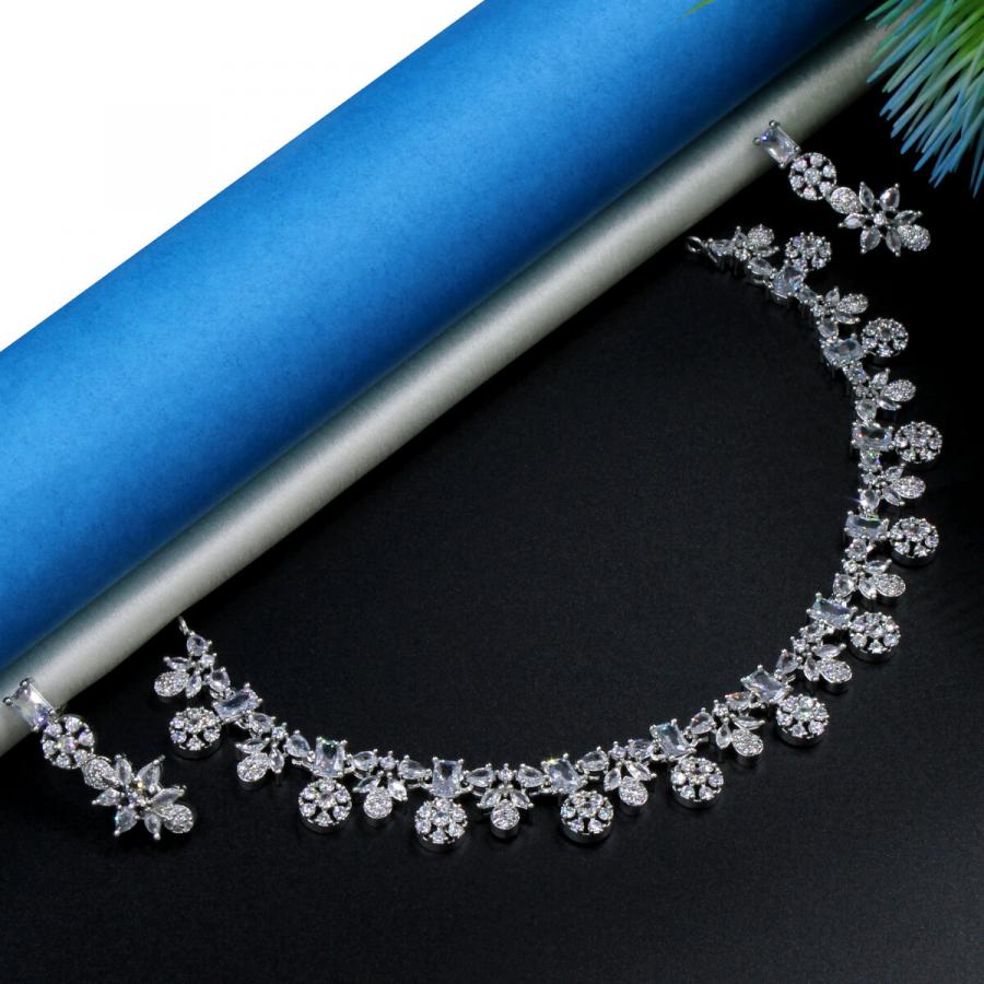 Glamorous American Diamond Studded Short Necklace Set