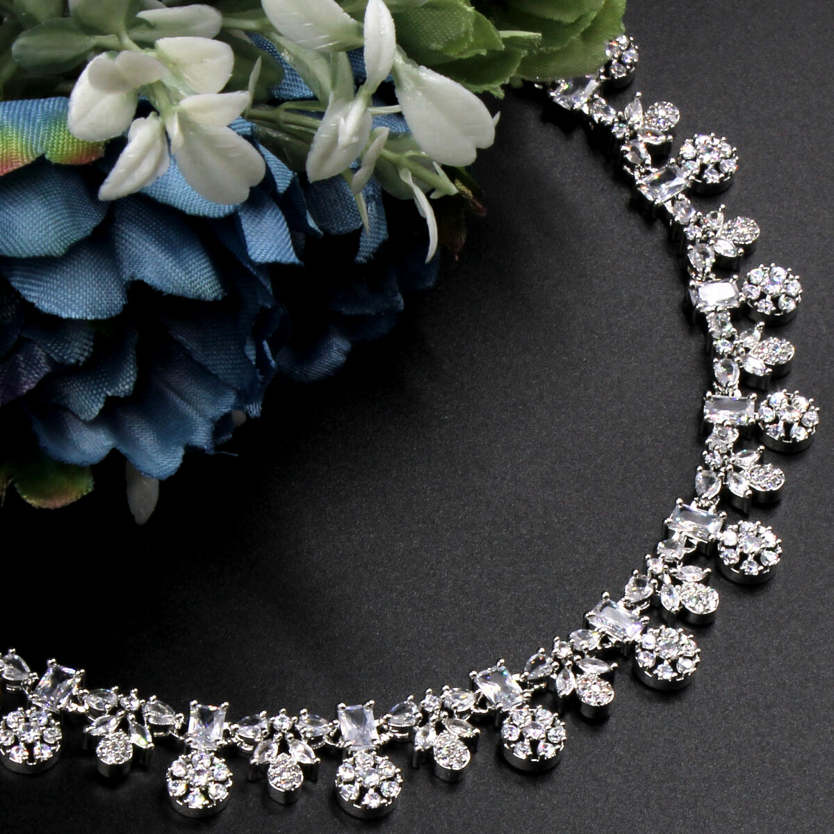 Glamorous American Diamond Studded Short Necklace Set