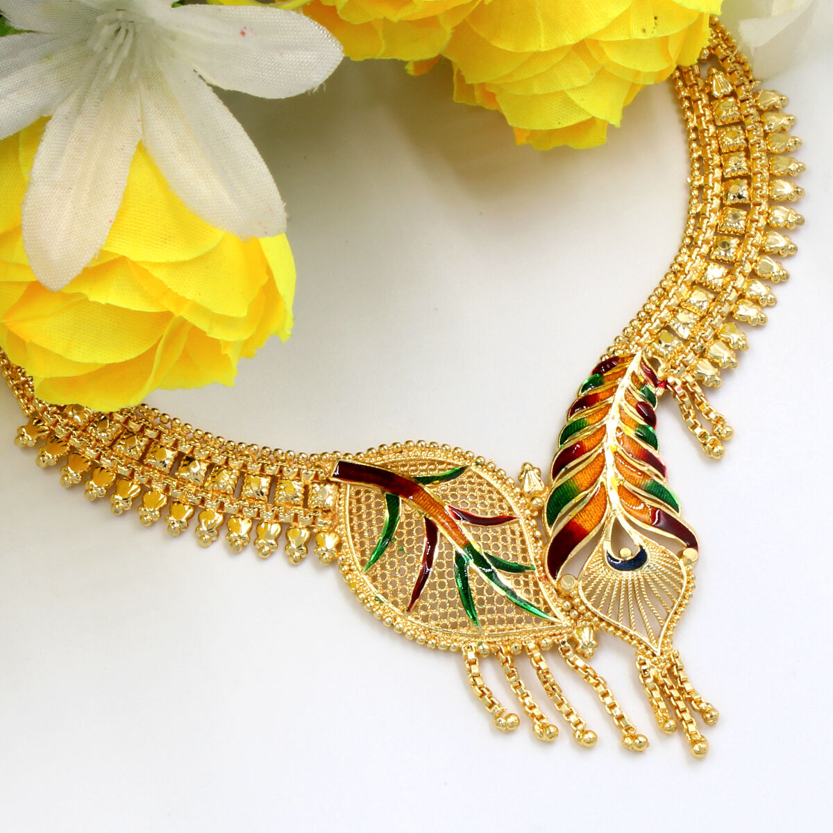 Elegant Gold Plated Meenakari Necklace Set Short