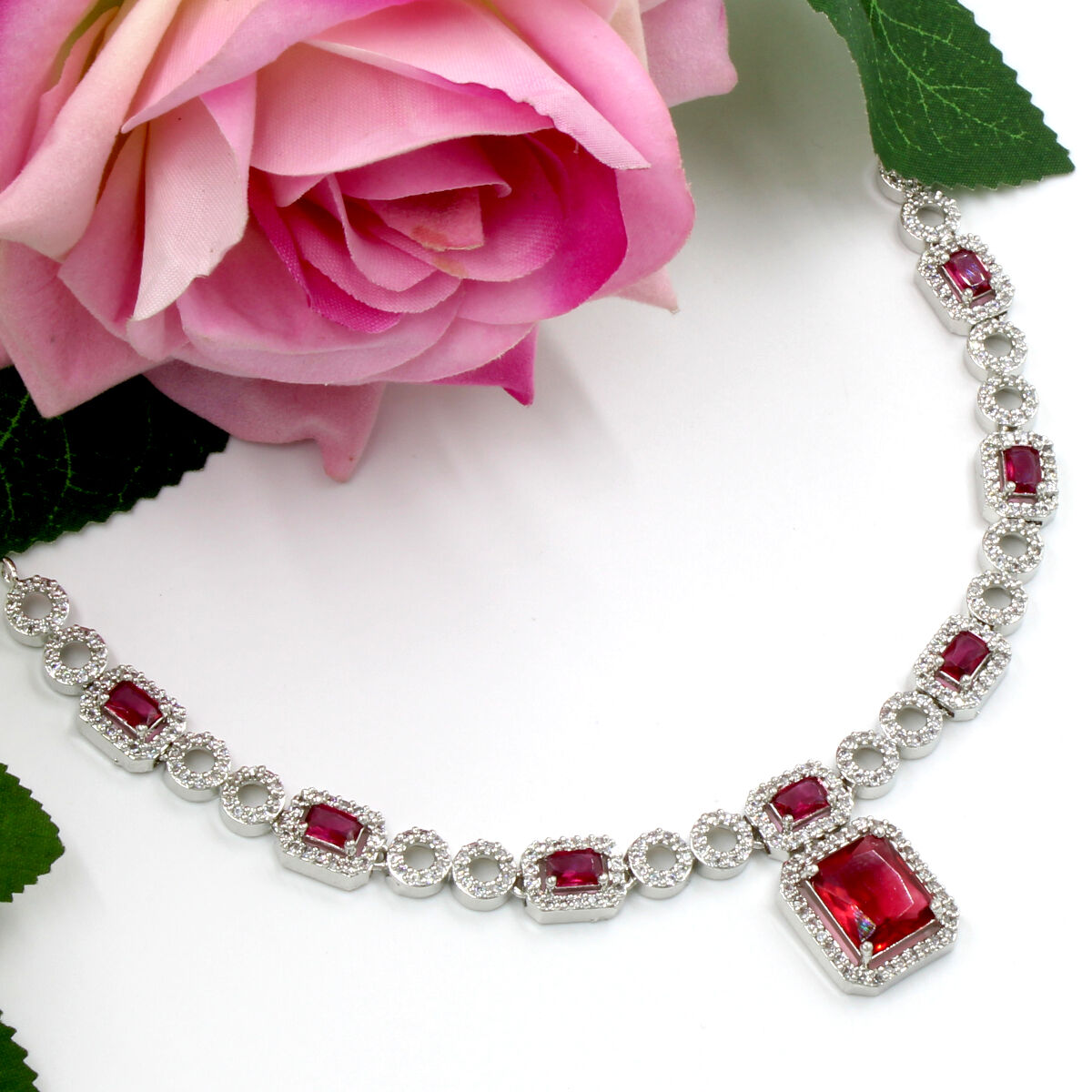 Classy American Diamond Necklace Set Short