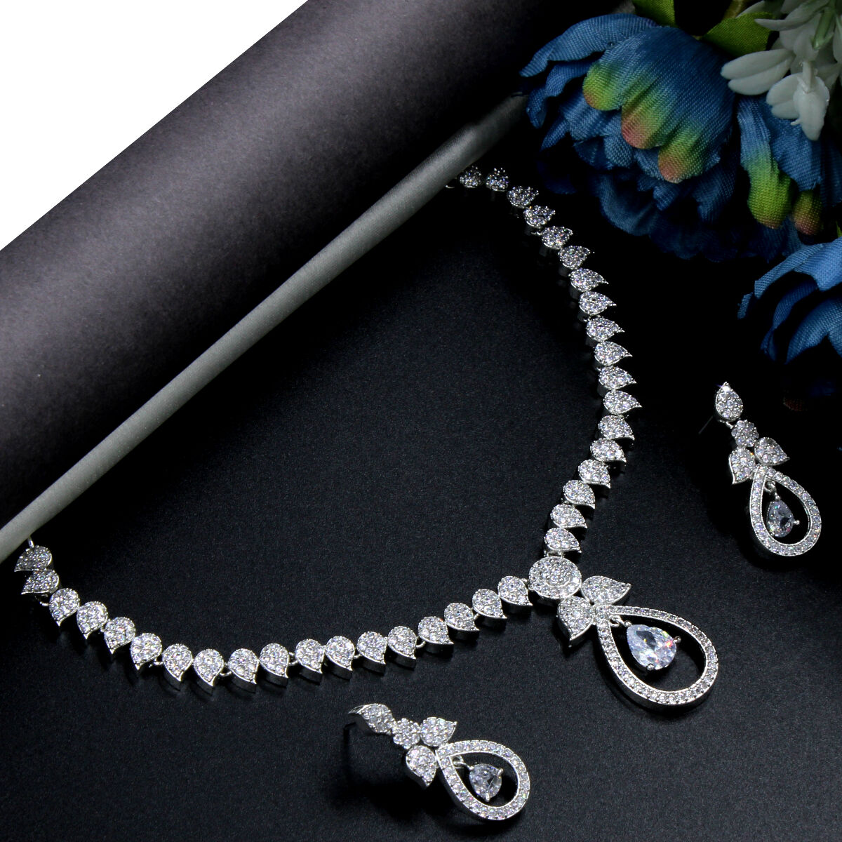 Orlenna's Glittering American Diamond Necklace Set Short