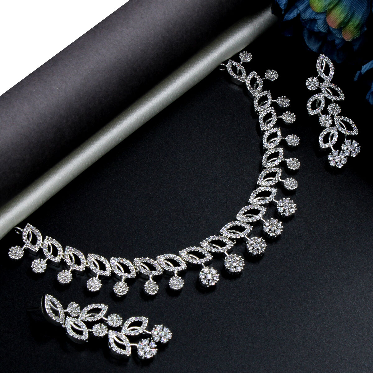 Glittering Orlenna American Diamond Necklace Set Short