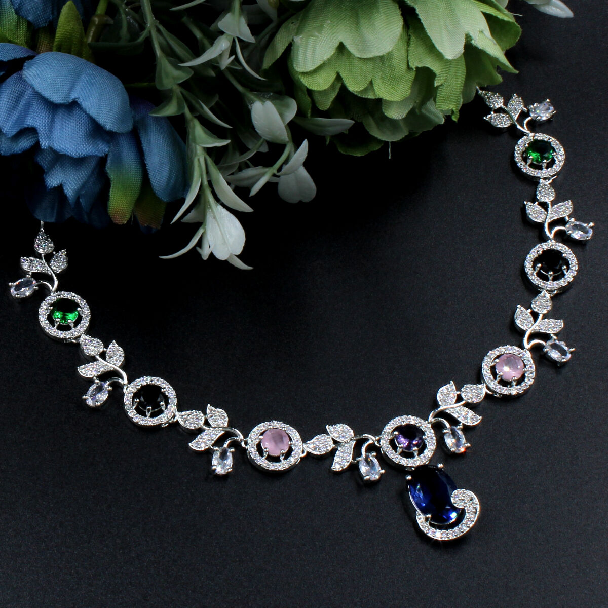 Glittering American Diamond Necklace Set Short