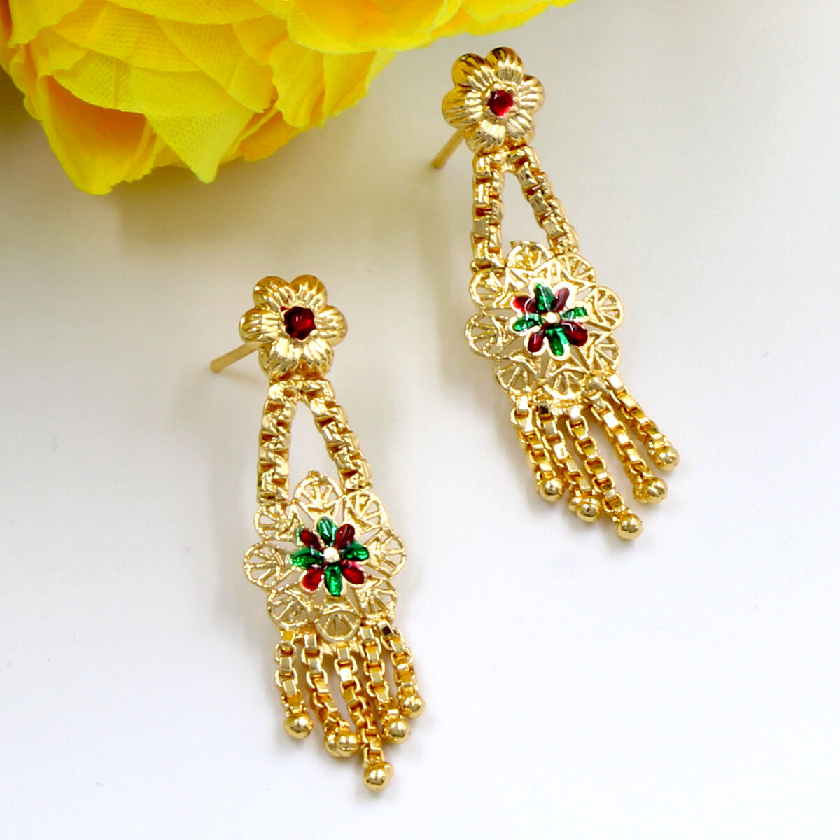 Elegant Gold Plated Meenakari Necklace Set Short