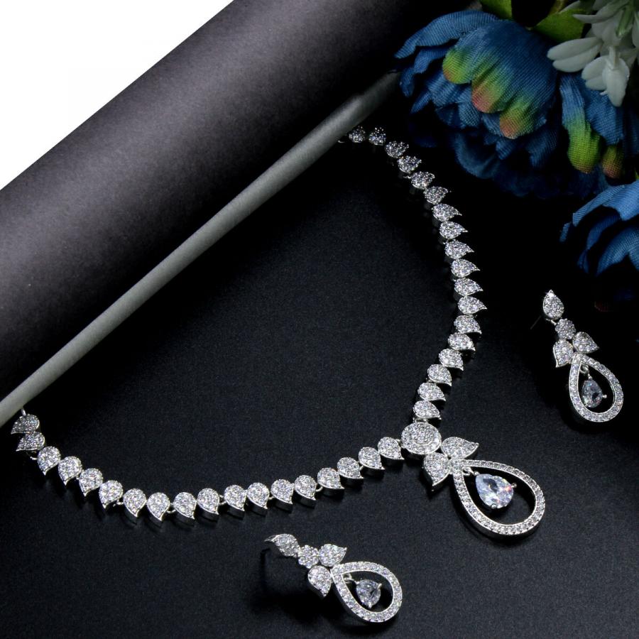 Orlenna's Glittering American Diamond Necklace Set Short