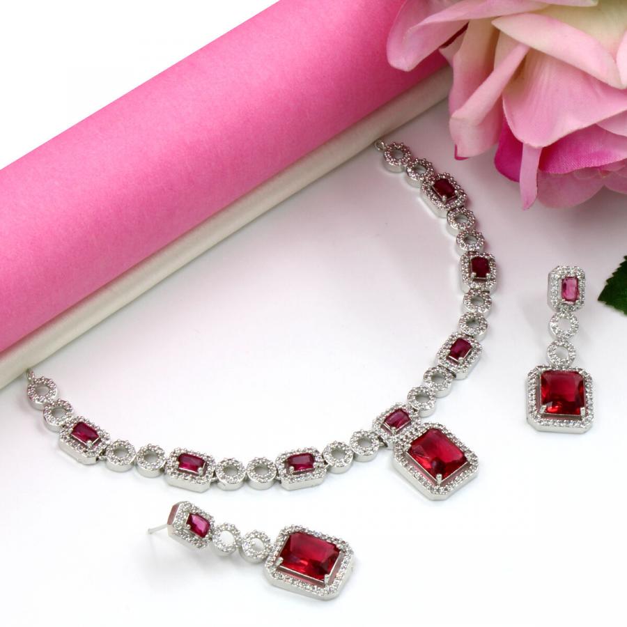 Classy American Diamond Necklace Set Short