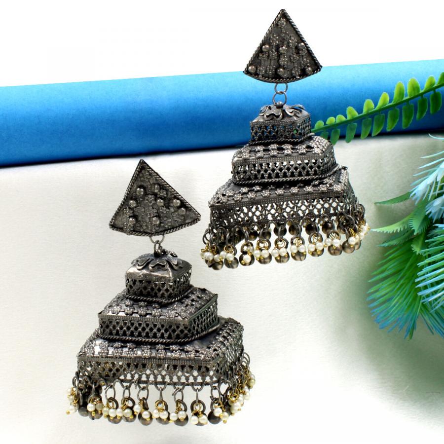 Black Oxidised Earring Set Jhumka