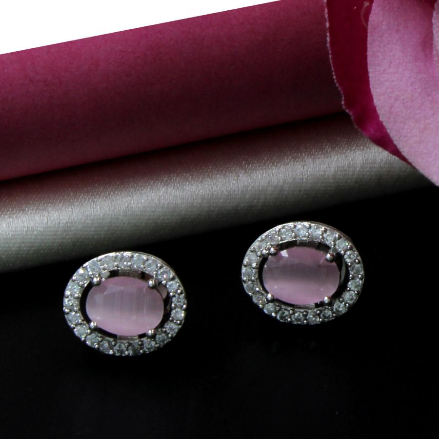 Orlenna Pink American Diamond Earring Set