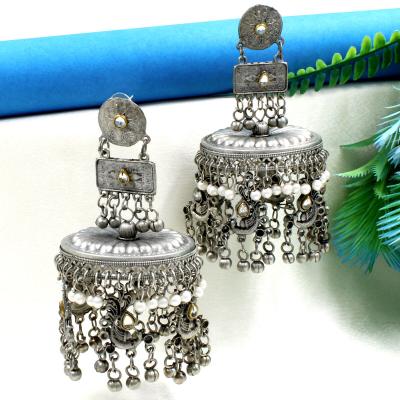 Large Oxidised Kundan & Pearls Earring Set Jhumka