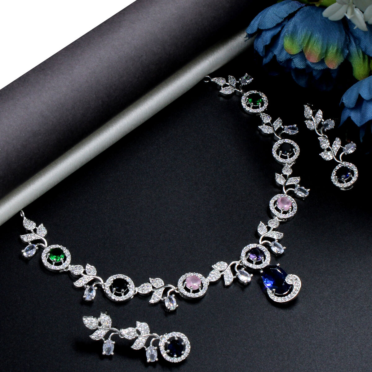 Glittering American Diamond Necklace Set Short