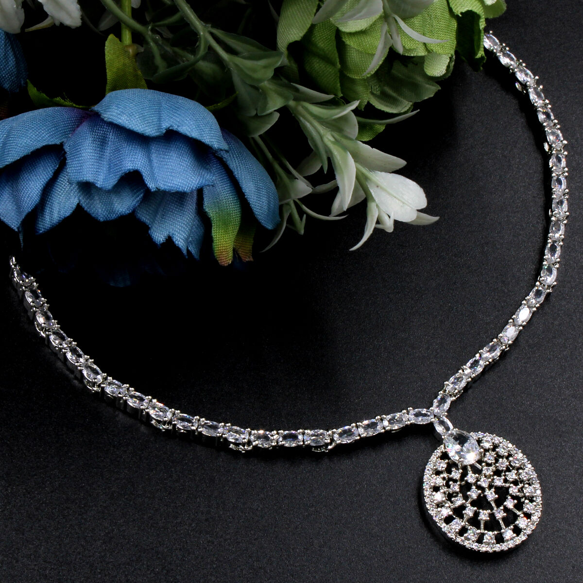 Exclusive Studded with American Diamond Necklace Set Short