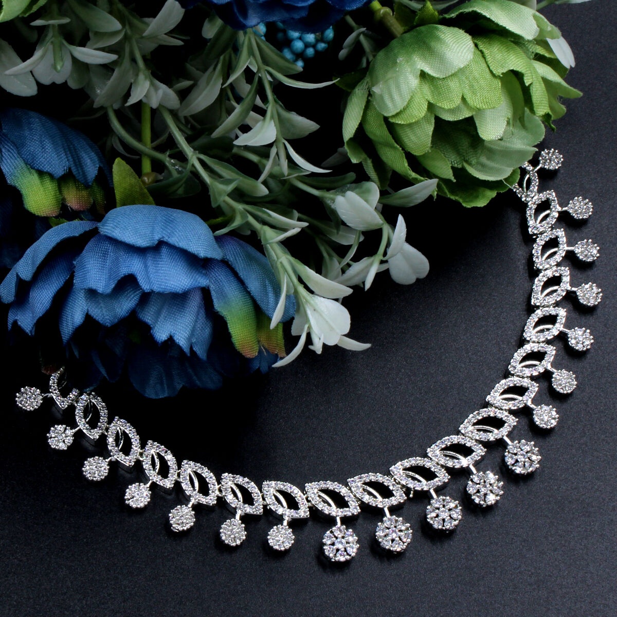 Glittering Orlenna American Diamond Necklace Set Short
