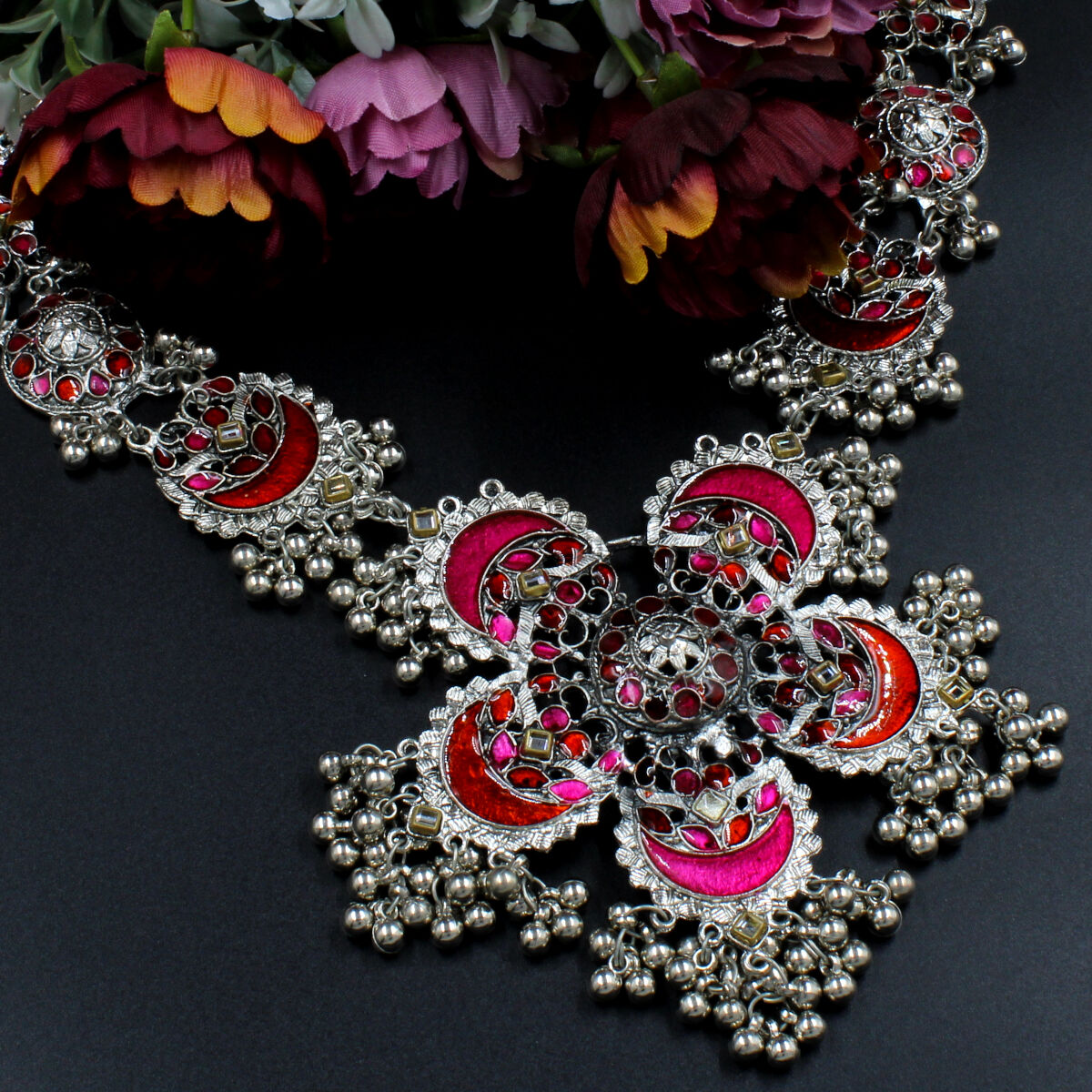 Tribal Oxidised Meenakari Necklace Set Long