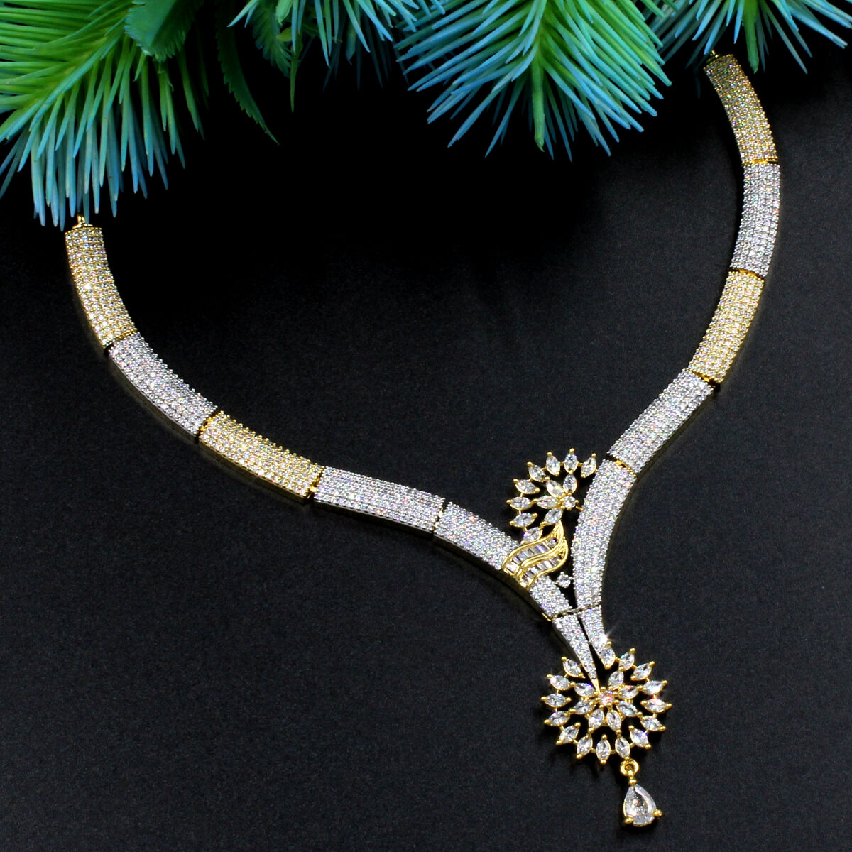 Elegantly designed American Diamond Necklace Set Short