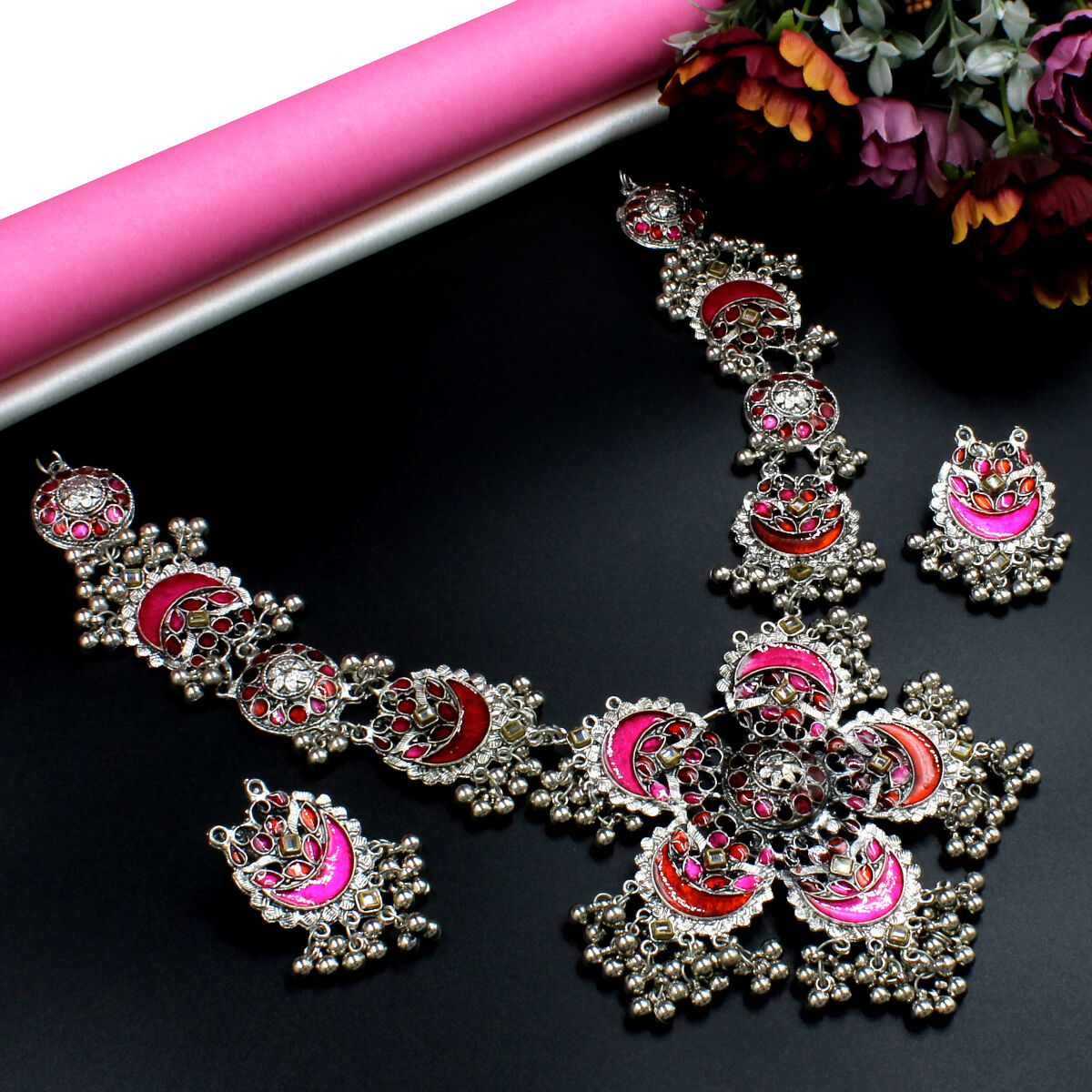 Tribal Oxidised Meenakari Necklace Set Long