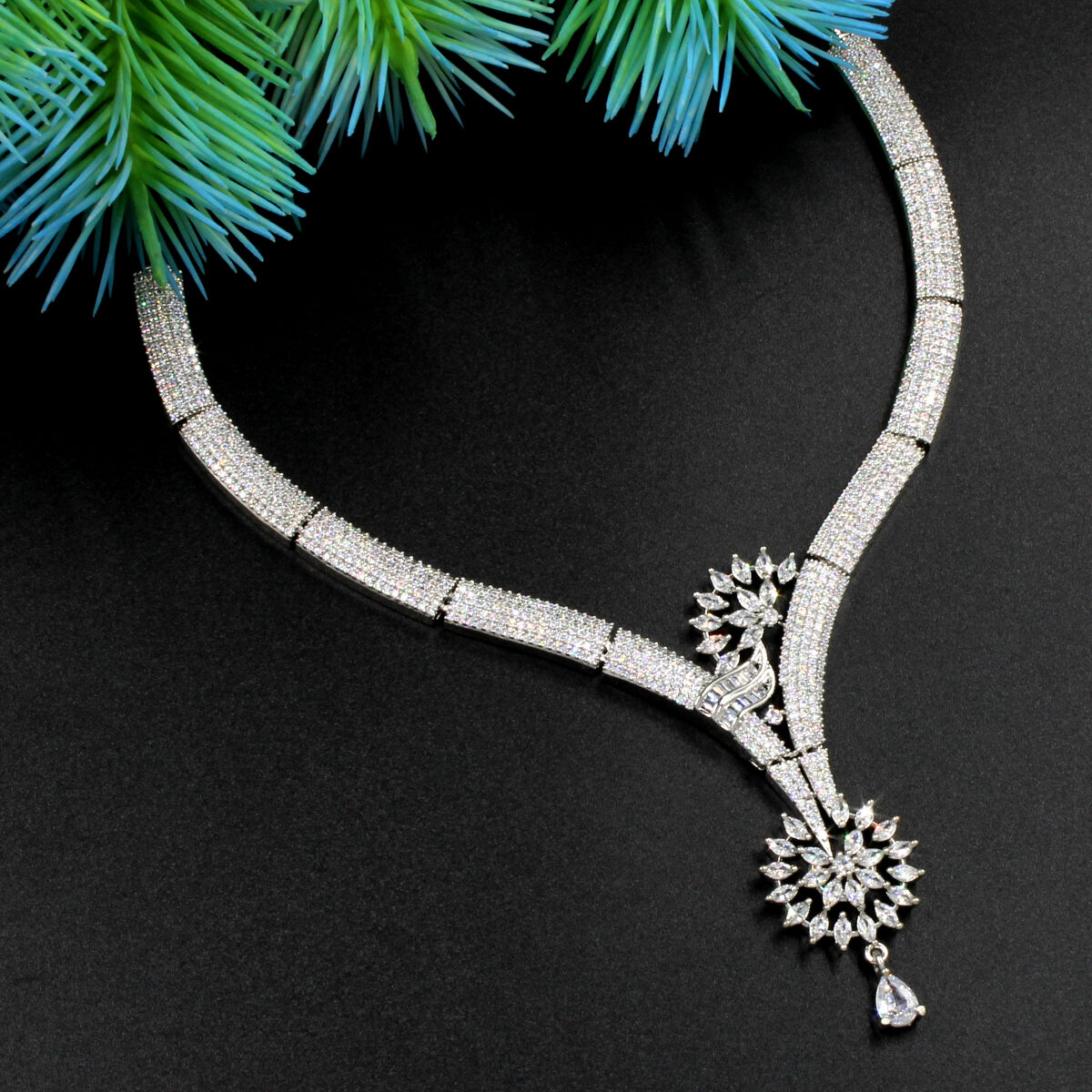 Orlenna American Diamond Glittering Necklace Set Short