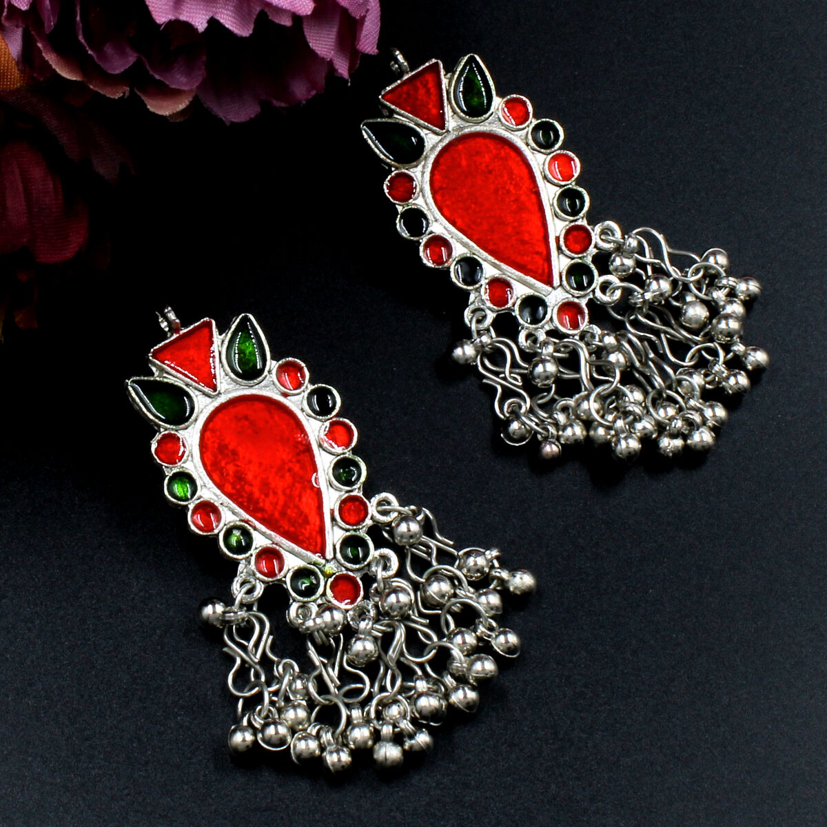 Orlenna Tribal Oxidised Meenakari Necklace Set Long