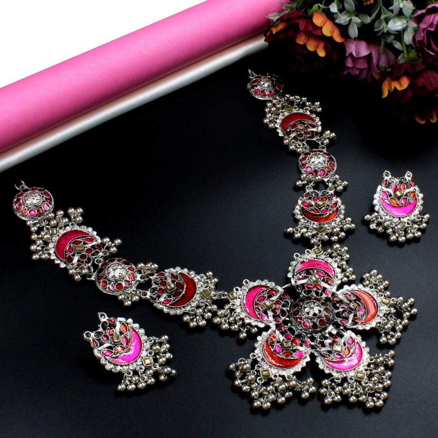 Tribal Oxidised Meenakari Necklace Set Long