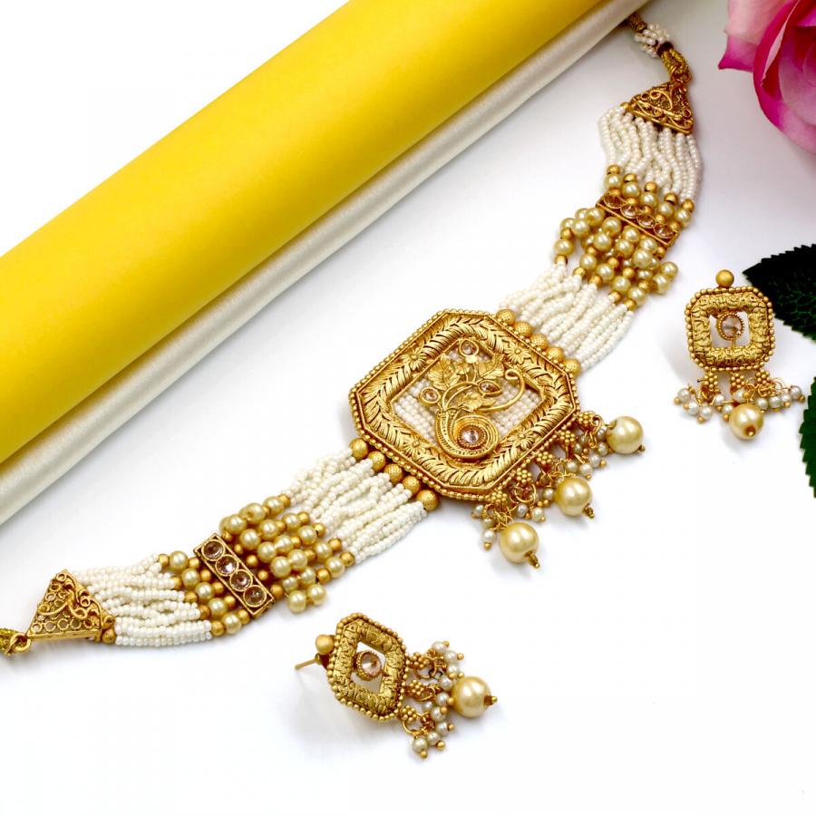 Orlenna Rajwadi Pearl & Crystal Beads Choker