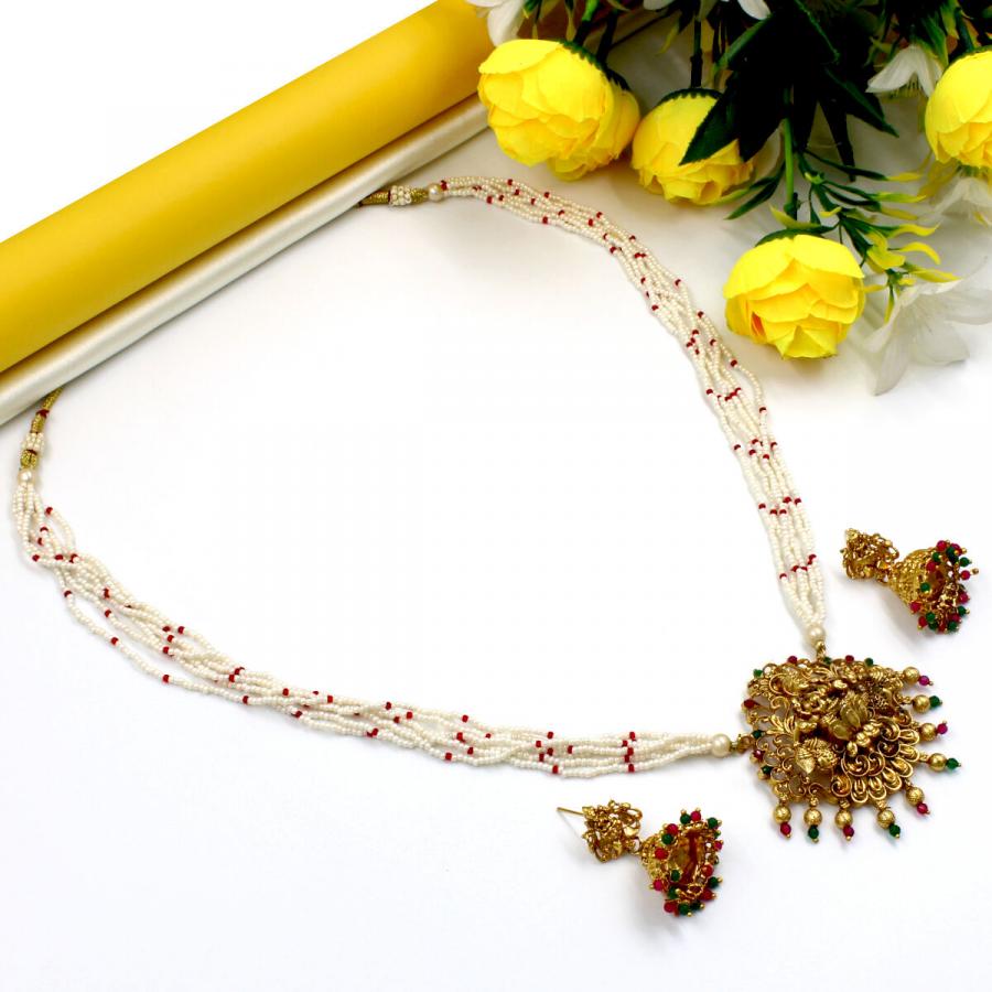 Orlenna Temple Pearl & Crystal Beads Necklace Set Long