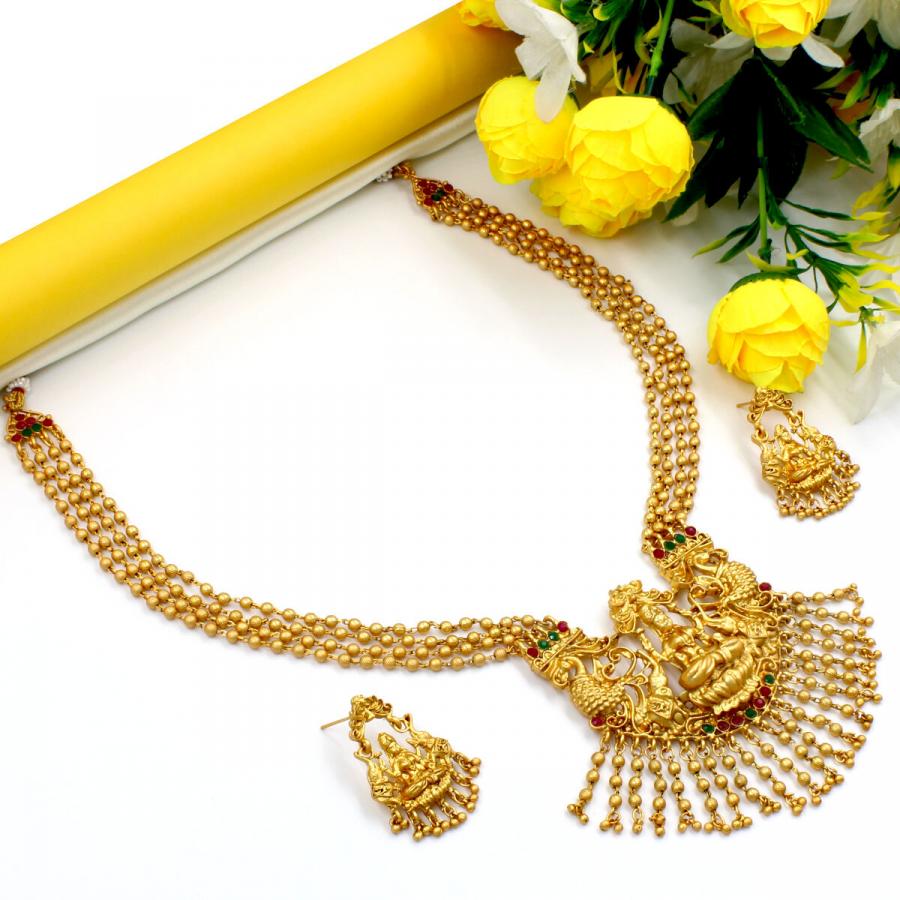 Ethnic Temple Crystal Beads Necklace Set Long