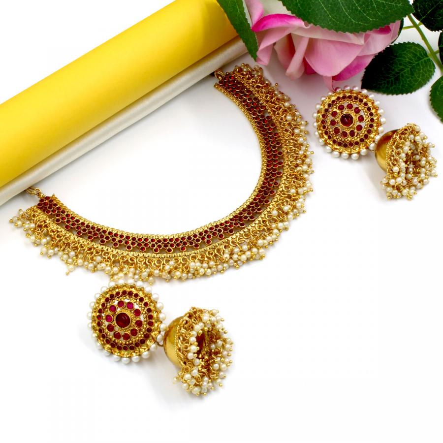 Orlenna Glitter Rajwadi Pearl & Crystal Beads Choker